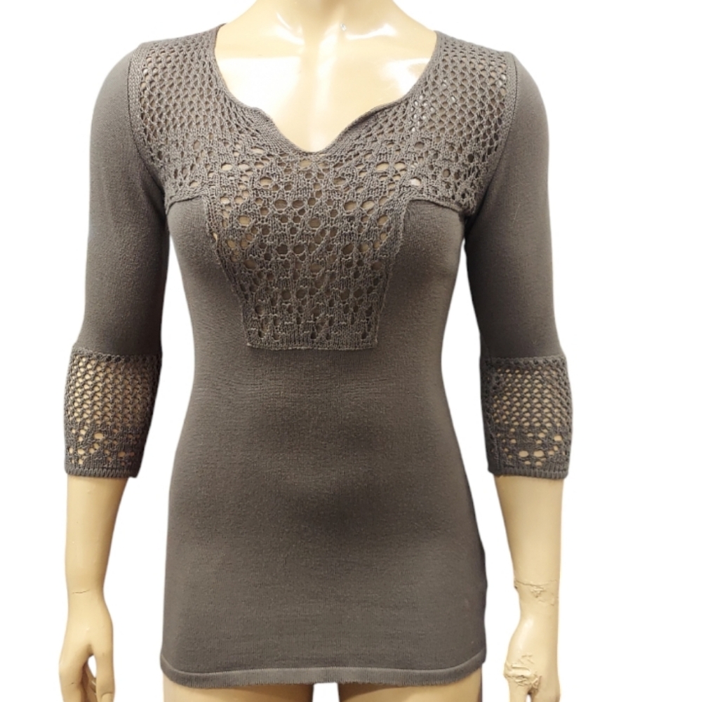 Venus Crochet Embellished Tunic Style Blouse Shirt Knit Top